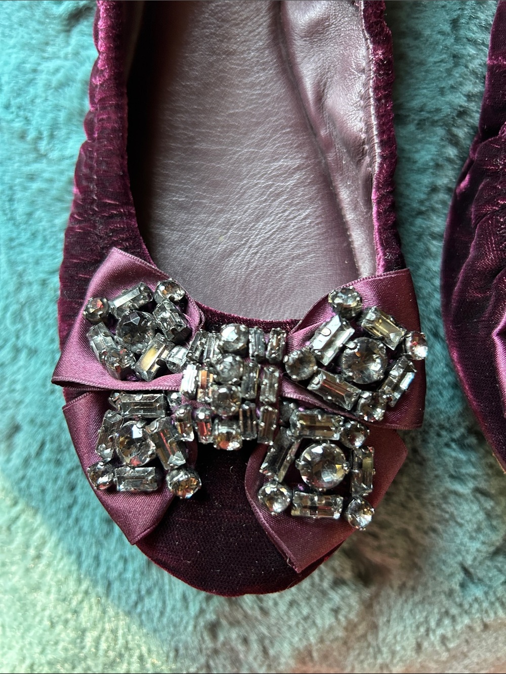 Tory Burch Plum Velvet Jeweled Bow Ballet Flats - Picture 3 of 7